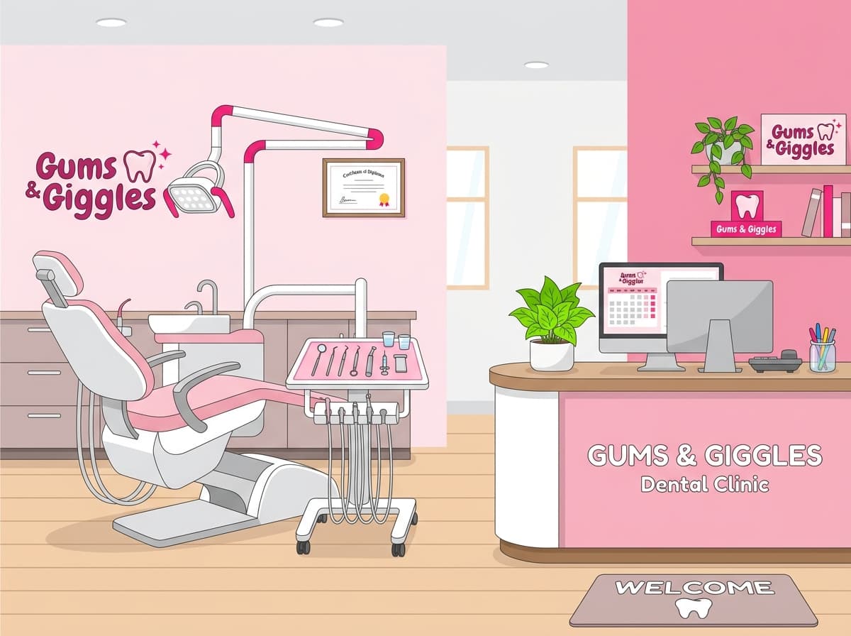 Illustration of the Gums and Giggles dental clinic